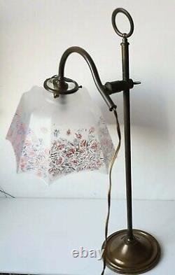 Lampe bureau inclinable reglable ancienne rotule metal et verre art deco 1900