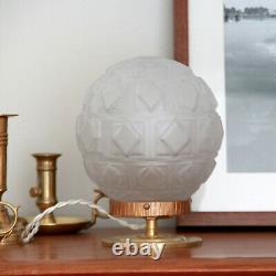Lampe chevet appoint globe verre moulé ancien pied laiton et métal doré art déco