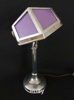 Lampe de bureau Pirouett Art Déco 1930 / Verres Mauves Et Blancs / Chromé