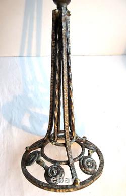Lampe de table ART DECO métal fer forgé, tulipe verre forme fleur évasée