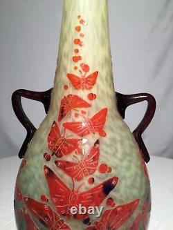 Le Verre Français Rare Vase Aux Papillons Époque Art Déco Gallé Daum
