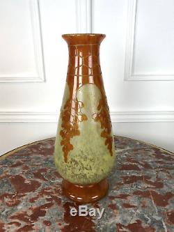 Le Verre Français Vase D'époque Art Déco En Verre Multicouche Signé De 42 CM H