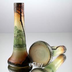 Legras Paire De Vases Art Nouveau Dégagés À Lacide Déco Émaillée Etched Glass