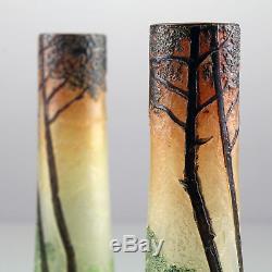 Legras Paire De Vases Art Nouveau Dégagés À Lacide Déco Émaillée Etched Glass