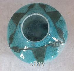 Legras vase pate de verre art déco turquoise signé