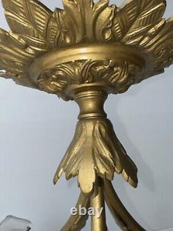 Lustre Bronze Ancien Napoleon Art Deco 3 Tulipes Pate De Verre Forme De Rose