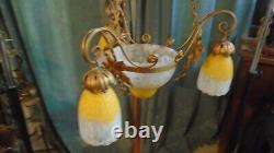 Lustre Muller Frères Art nouveau 3 bras de lumière jaune