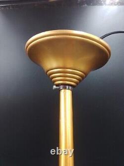 Lustre Suspension Moderniste 1930 Art Déco fleurs Verre émaillé bois Signé Aurys