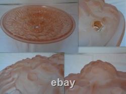 Lustre Vasque Coupelle En Pate De Verre Rose Signe Degue 710 Art Deco