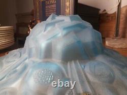Lustre art déco signée Degué suspension vasque pâte de verre bleu