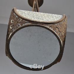 Lustre de style Art déco 1930 fer forgé à plaque de verre martelé