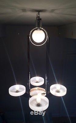 Lustre moderniste Art Déco, Tulipe pâte de verre Métal chrome Suspension Lampe