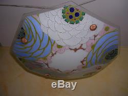 Lustre plafonnier suspension vasque en verre peint de LOYS LUCHA époque art déco