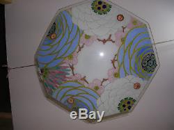 Lustre plafonnier suspension vasque en verre peint de LOYS LUCHA époque art déco