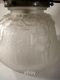 MULLER FRERES Lampe champignon art déco en verre moulé pressé signée