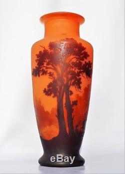 MULLER Frères Lunéville IMPORTANT Vase AUX BICHES Pâte de Verre Gravé 34 cm