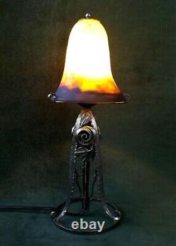 MULLER Lampe art déco fer forgé tulipe signée pâte de verre 1930 veilleuse