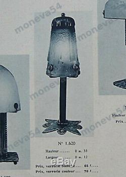 M. Vasseur Lampe Art Déco En Fer Forgé Nickelé & Tulipe Muller Frères 1925