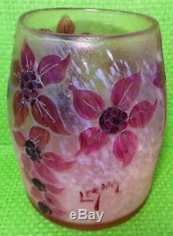 Magnifique vase LEGRAS pâte de verre fond givré Art Déco 1920 décor floral fleur