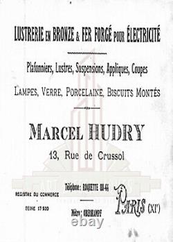 Marcel Hudry Applique Art Déco Bronze Nickelé & Tulipe Verre Pressé 1930