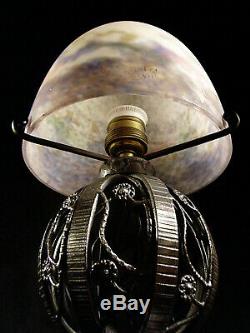 Muller Freres Lampe Boule Art Déco En Fer Forgé Et Obus En Pte De Verre 1930