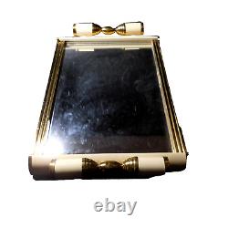 N23.666 plateau service vintage art deco métal doré bakélite miroir verre blanc