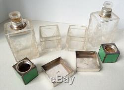 Nécessaire de toilette ARGENT + verre ART DECO vers 1925 flacon à parfum flacons
