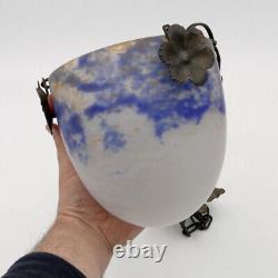 Noverdy, suspension Art Déco en verre jaspé bleu 1930 ancien