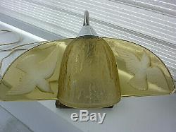 Originale et superbe lampe en pâte de verre ART DECO fonctionne décor oiseaux