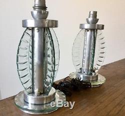 Paire De Lampe Art-Déco Design 1930 Verre Et Aluminium