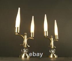 Paire De Lampes De Table Art Déco Type Chandelier En Bronze, Laiton, Verre Taill