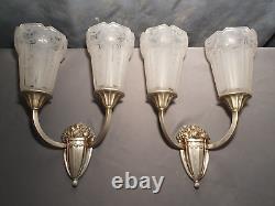 Paire appliques lampe murale art deco P. MAYNADIER 1930 bronze & verre