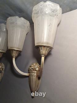 Paire appliques lampe murale art deco P. MAYNADIER 1930 bronze & verre