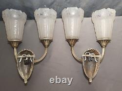 Paire appliques lampe murale art deco P. MAYNADIER 1930 bronze & verre