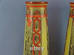Paire grands vases Art déco Leune Pâte de verre émaillée enameled glass 1925's