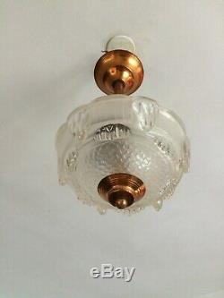 Paires lustres Ezan/art deco/verre moulé Stalactite/Pair chandelier glass copper