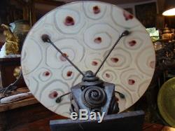 Pied de lampe Art Déco en fer forgé avec chapeau champignon en verre