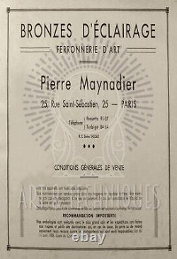 Pierre Maynadier Suspension Art Déco Bronze Nickelé & Vasque Verre Pressé 1930