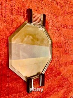 Plateau miroir art déco moderniste métal & verre &macassar de Jacques Adnet