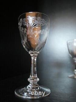 Rare 6 verres à vin en cristal Art déco Nouveau Gavé fleur Saint ST Louis