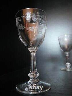 Rare 6 verres à vin en cristal Art déco Nouveau Gavé fleur Saint ST Louis