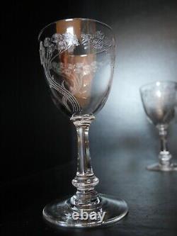 Rare 6 verres à vin en cristal Art déco Nouveau Gavé fleur Saint ST Louis