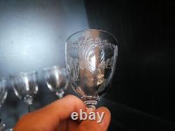 Rare 6 verres à vin en cristal Art déco Nouveau Gavé fleur Saint ST Louis