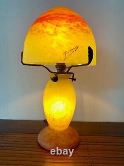 Rare Lampe Champignon Pate De Verre / Fer Forge Art Deco Lorrain Daum Nancy 1920