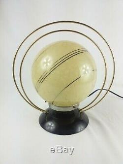 Rare lampe saturne moderniste pied bakélite verre soufflé moucheté art déco 1920