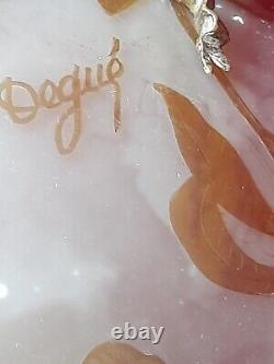 Rare suspension coupe en pate de verre art nouveau signé Degue degagé à l'acide