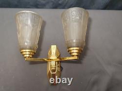 Ravissante applique lampe murale art deco 1930 double abat jour tulipe en verre