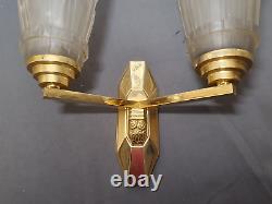 Ravissante applique lampe murale art deco 1930 double abat jour tulipe en verre