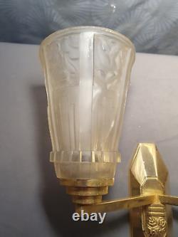 Ravissante applique lampe murale art deco 1930 double abat jour tulipe en verre