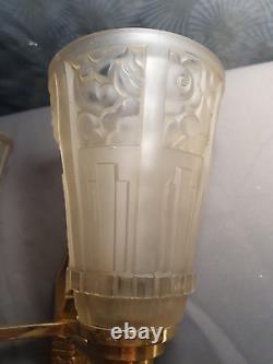 Ravissante applique lampe murale art deco 1930 double abat jour tulipe en verre